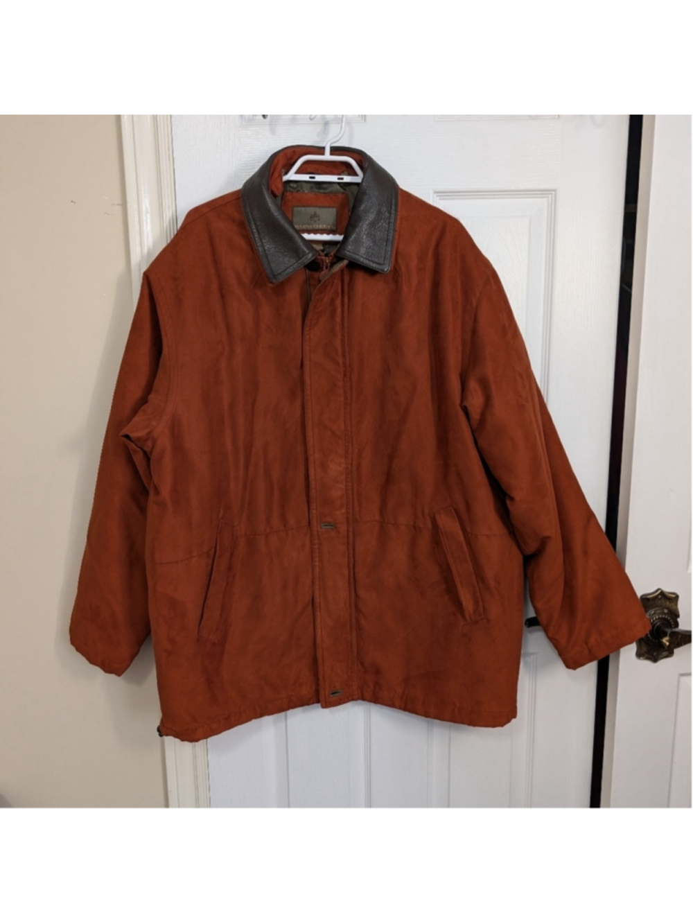 Rainforest Men's Suede Leather Thermolite Brown Jacket with Black Collar Size XL